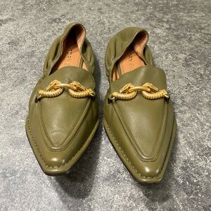 BURCH TORY BURCH JESSA POINTED TOE LEATHER LOAFERS, Army Green